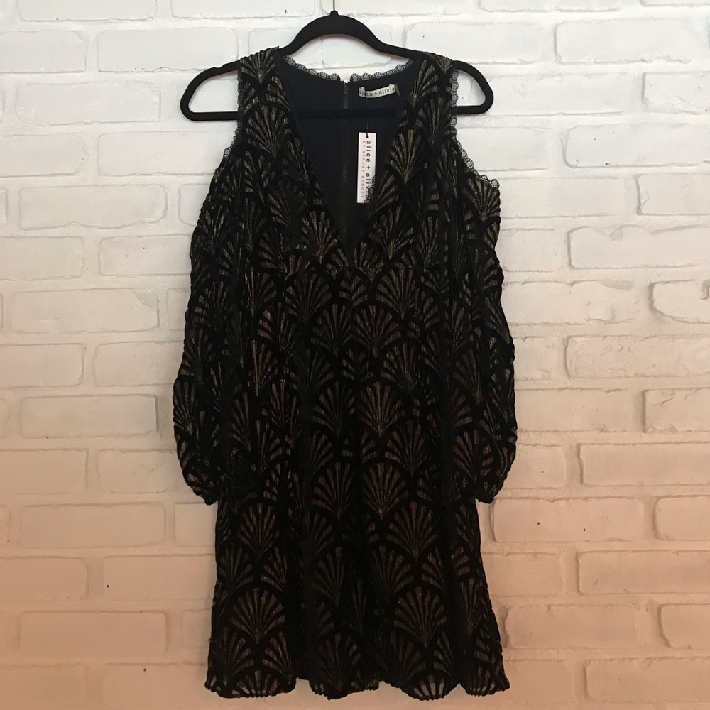 Alice and Olivia Cold Shoulder Fit-n-Flare Dress